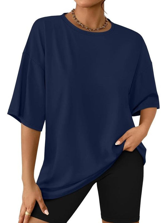Women's Solid Color Top & Skinny Shorts Two-Piece Set, Casual Fashion Cozy Round Neck Short Sleeve Top & Shorts for Daily Outdoor Wear, Ladies Clothes for All Seasons