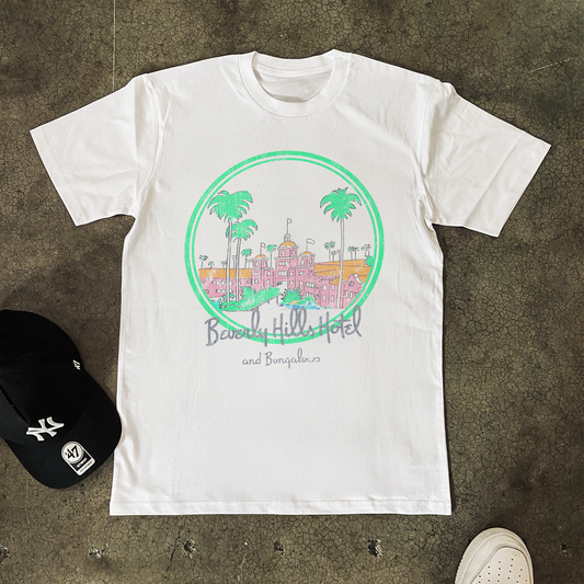 BEVERLY HILLS HOTEL & BUNGALOWS  HEAVYWEIGHT WHITE T-SHIRT