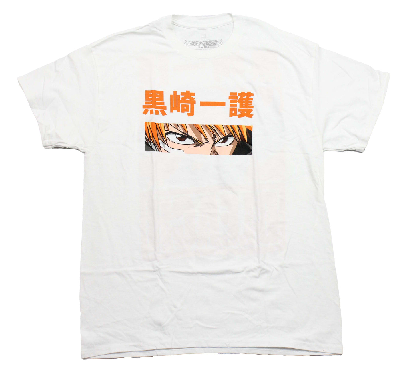 Bleach Mens T-Shirt -Eyes Kanji Box Orange Bleach Kanji Back