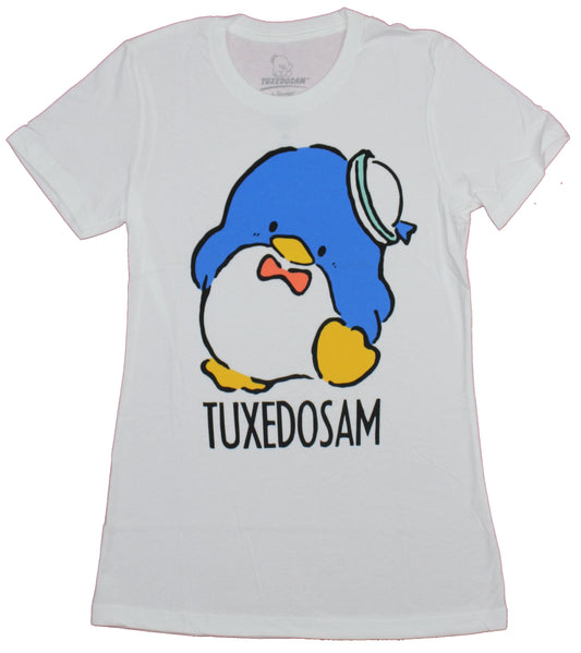 Tuxedosam Girls Juniors T-Shirt -Sanrio's Blue Penguin Over Title