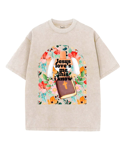 Jesus Love's Me This I Kniw Unisex Washed Christian T-shirt