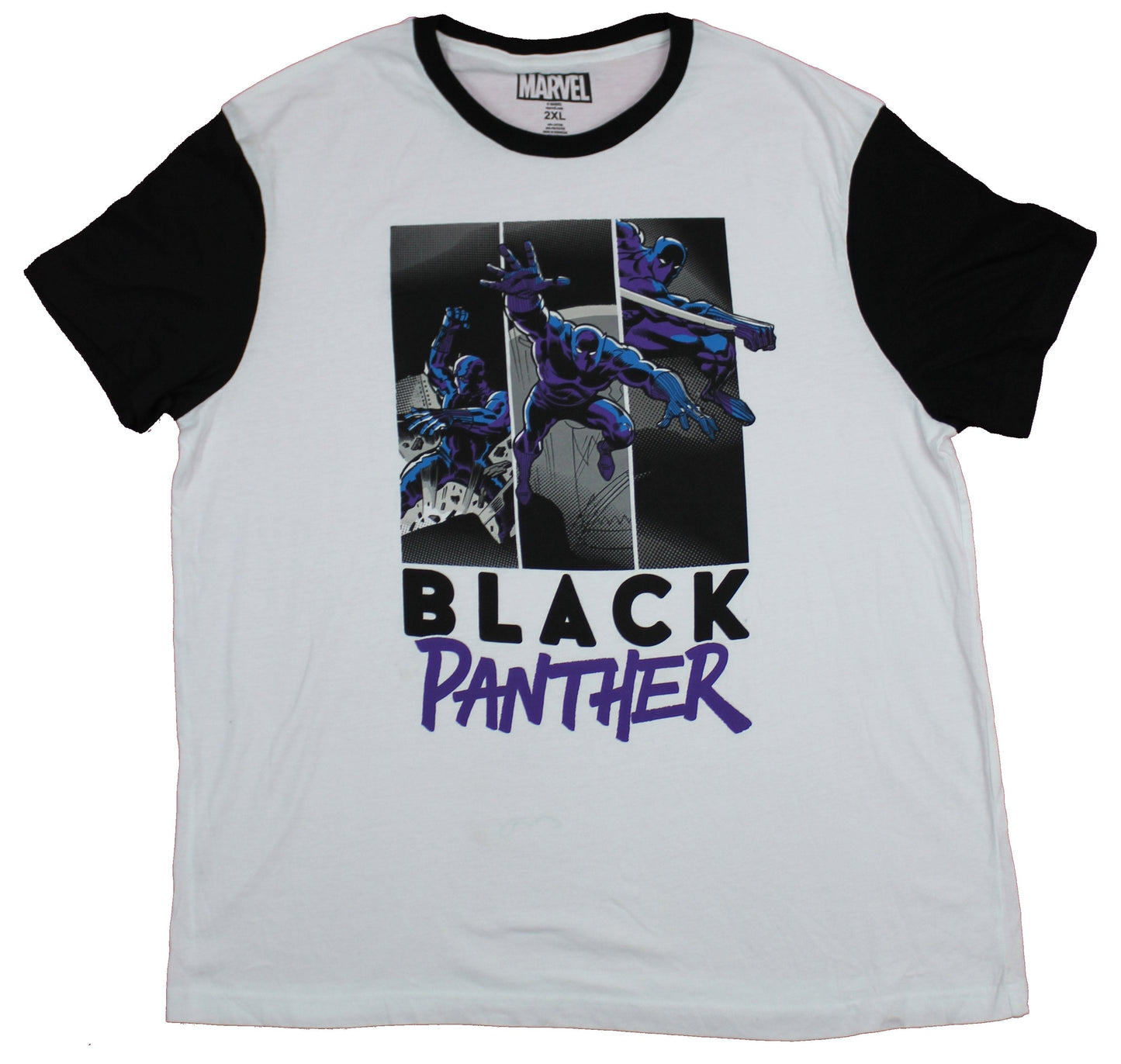 Black Panther Mens T-Shirt  - Multiple Panels Over Name (2X-Large)