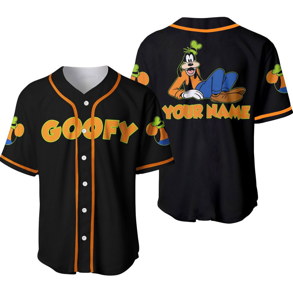 Black Goofy Disney Personalized Baseball Jersey - lylyprint.com