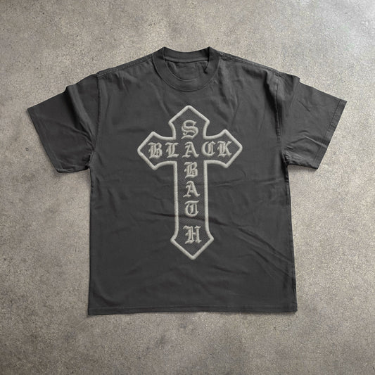 BLACK SABATH CROSS LOGO HEAVYWEIGHT BLACK T-SHIRT