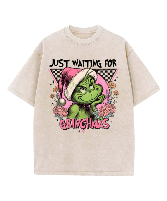 Just Waiting For Grinchmas Washed Christian T-shirt