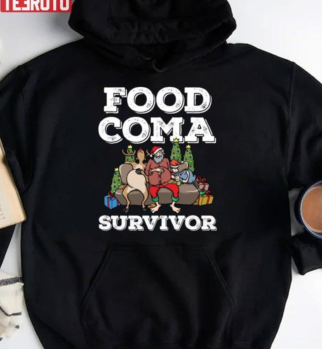 Santa Claus Food Coma Funny Christmas Pun Unisex Sweatshirt T-Shirts, Hoodie | VibeTeeNation.com (Image 3)