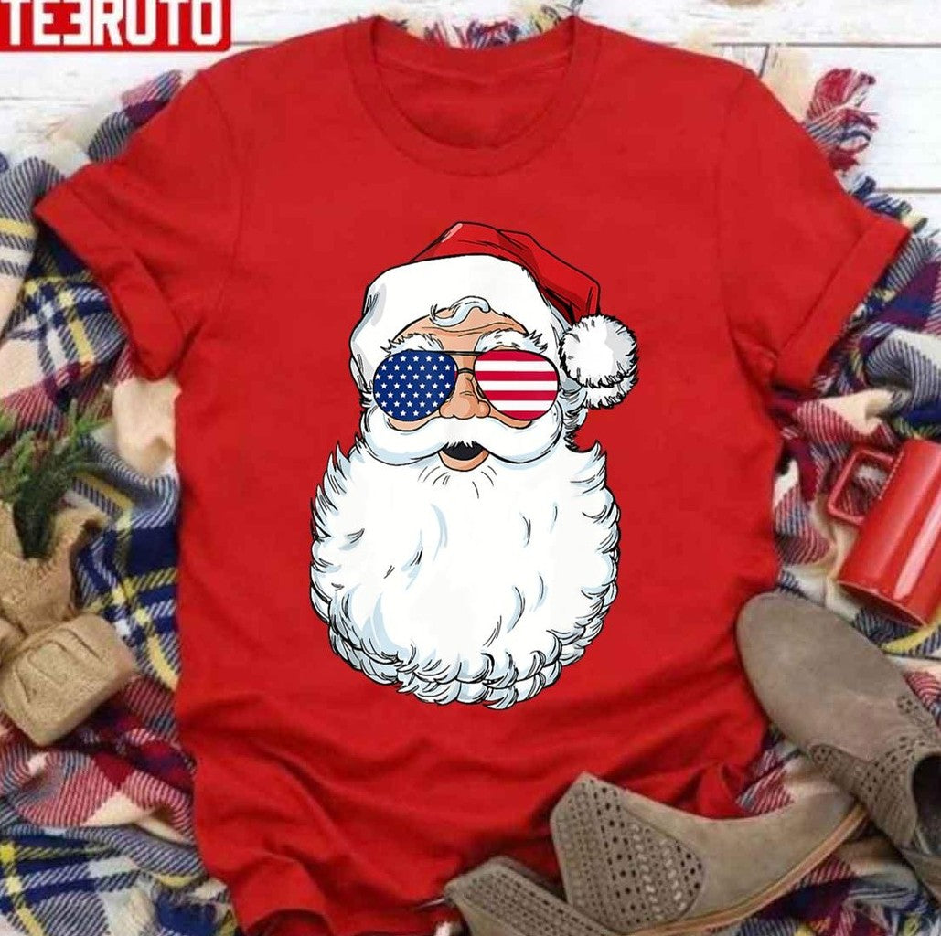 Santa Claus Patriotic Usa Sunglasses Unisex Sweatshirt T-Shirts, Hoodie | VibeTeeNation.com (Image 2)