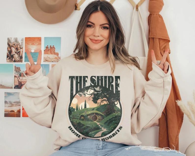 The Shire LOTR Sweatshirt, Distressed Fantasy Merch Tolkien Aragorn Frodo Baggins Elven Elrond the Fellowship... (Image 2)