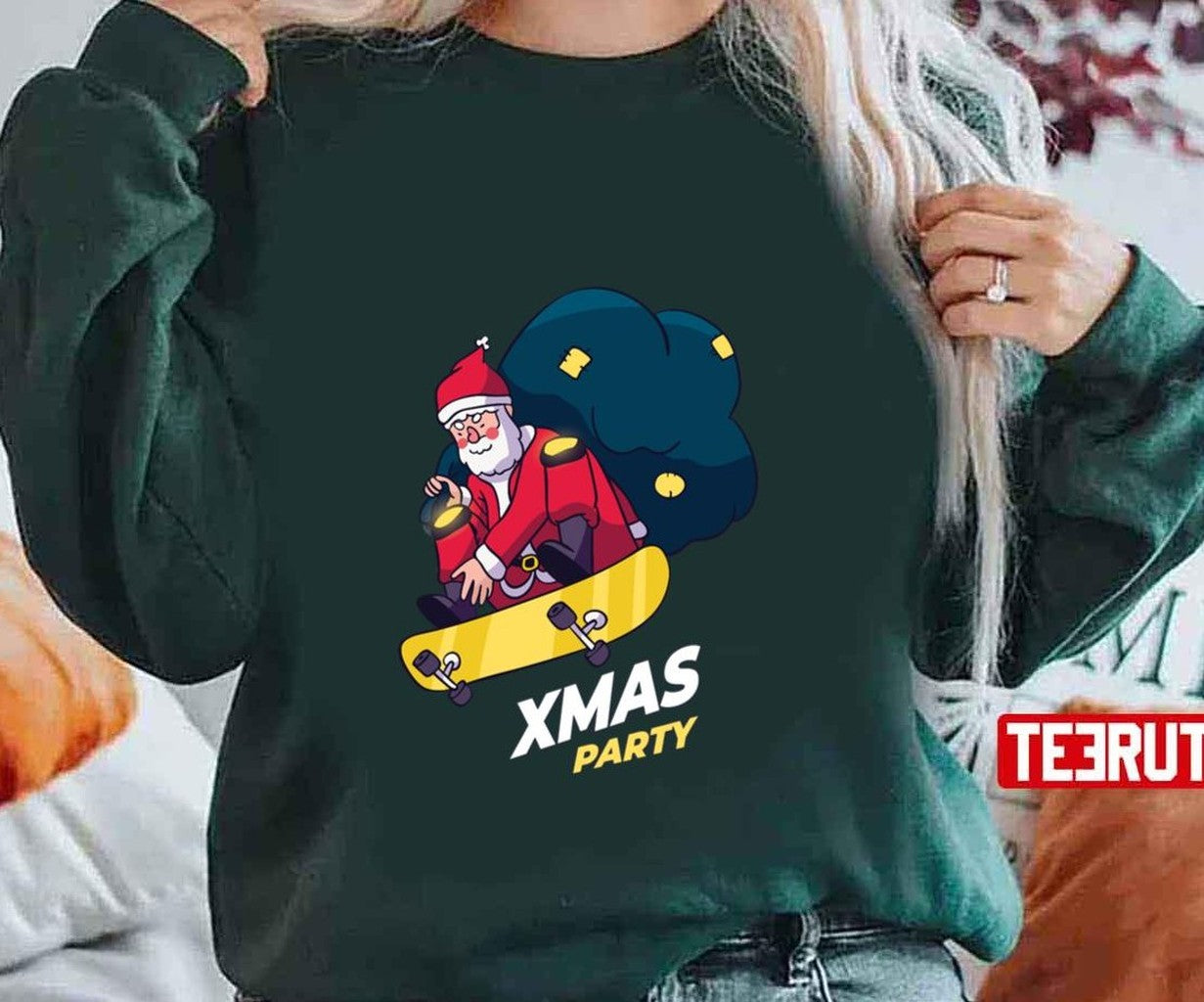 Santa Claus Skateboars Merry Christmas Party 1 Unisex Sweatshirt T-Shirts, Hoodie | VibeTeeNation.com (Image 1)