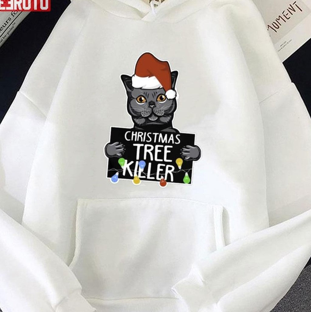 Santa Black Cat Christmas Tree Killer Mugshot Unisex Sweatshirt T-Shirts, Hoodie | VibeTeeNation.com (Image 3)