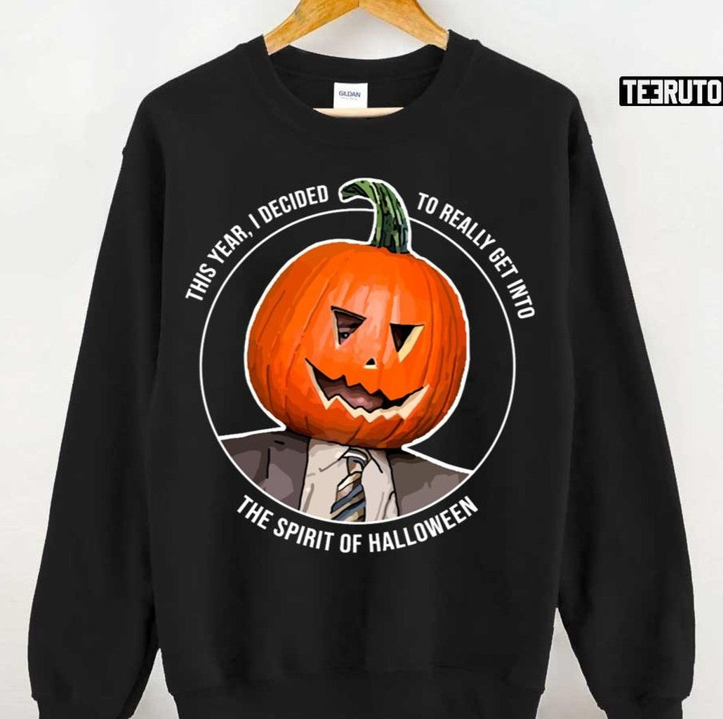 Pumpkin Head Dwight Schrute Graphic Halloween Unisex T-Shirt Hoodie, Sweatshirt | VibeTeeNation.com (Image 3)