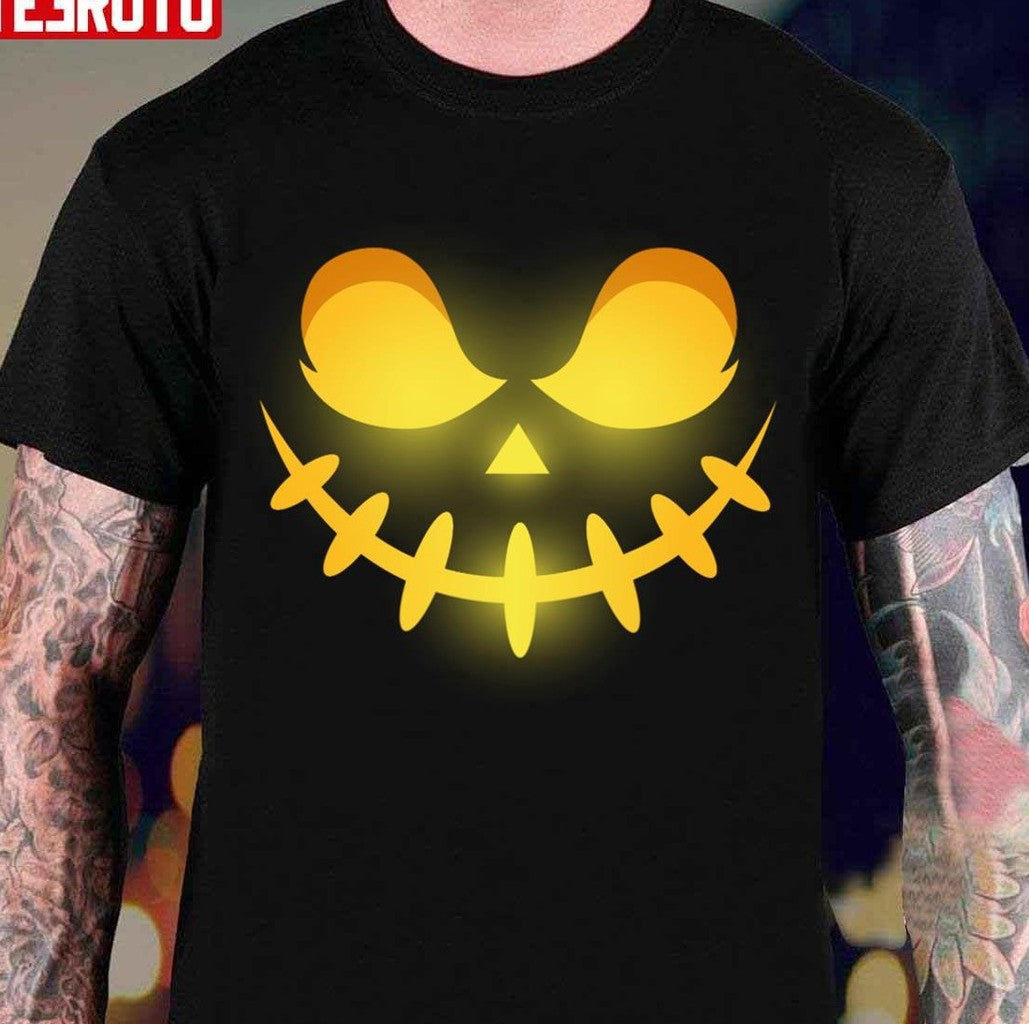Pumpkin Faces A Scare Pumpkin Face Halloween Unisex T-Shirt Hoodie, Sweatshirt | VibeTeeNation.com (Image 1)
