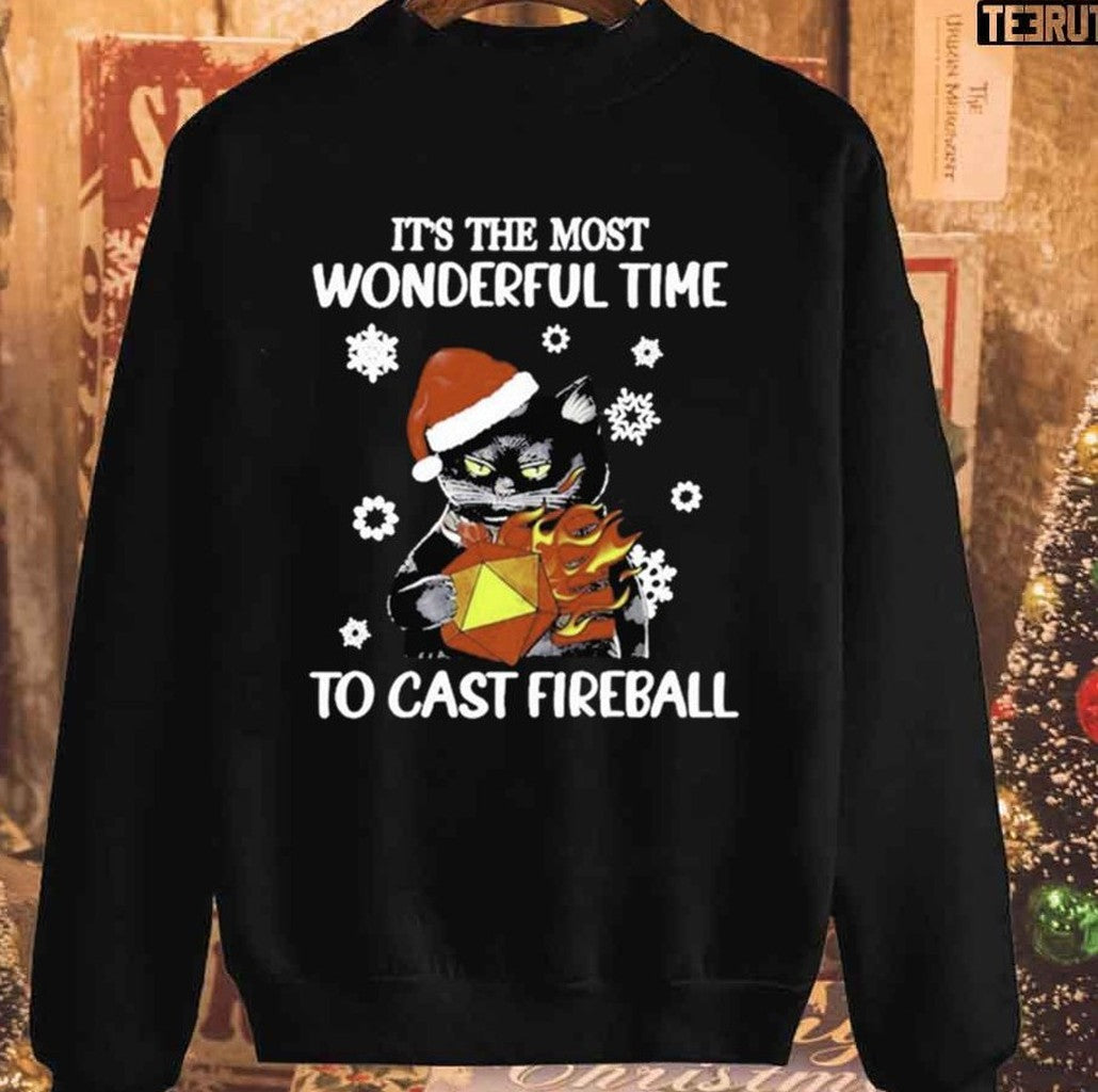 Santa Black Cat It’s The Most Wonderful Time To Cast Fireball Christmas Unisex Sweatshirt T-Shirts, Hoodie (Image 1)