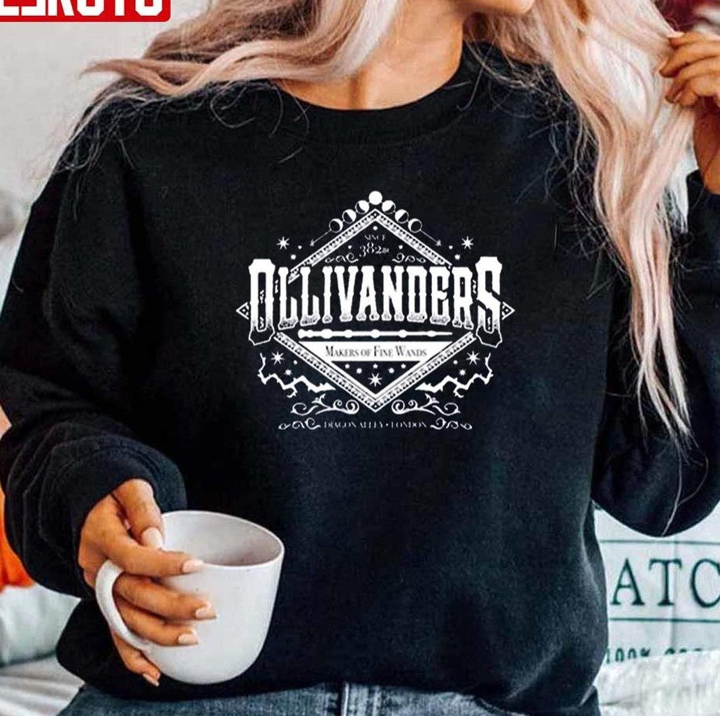 Ollivanders Makers Of Fine Wands Since 382 Bc Nerd Bookworm Fantasy Geek Wizard Vacation Unisex Sweatshirt... (Image 1)