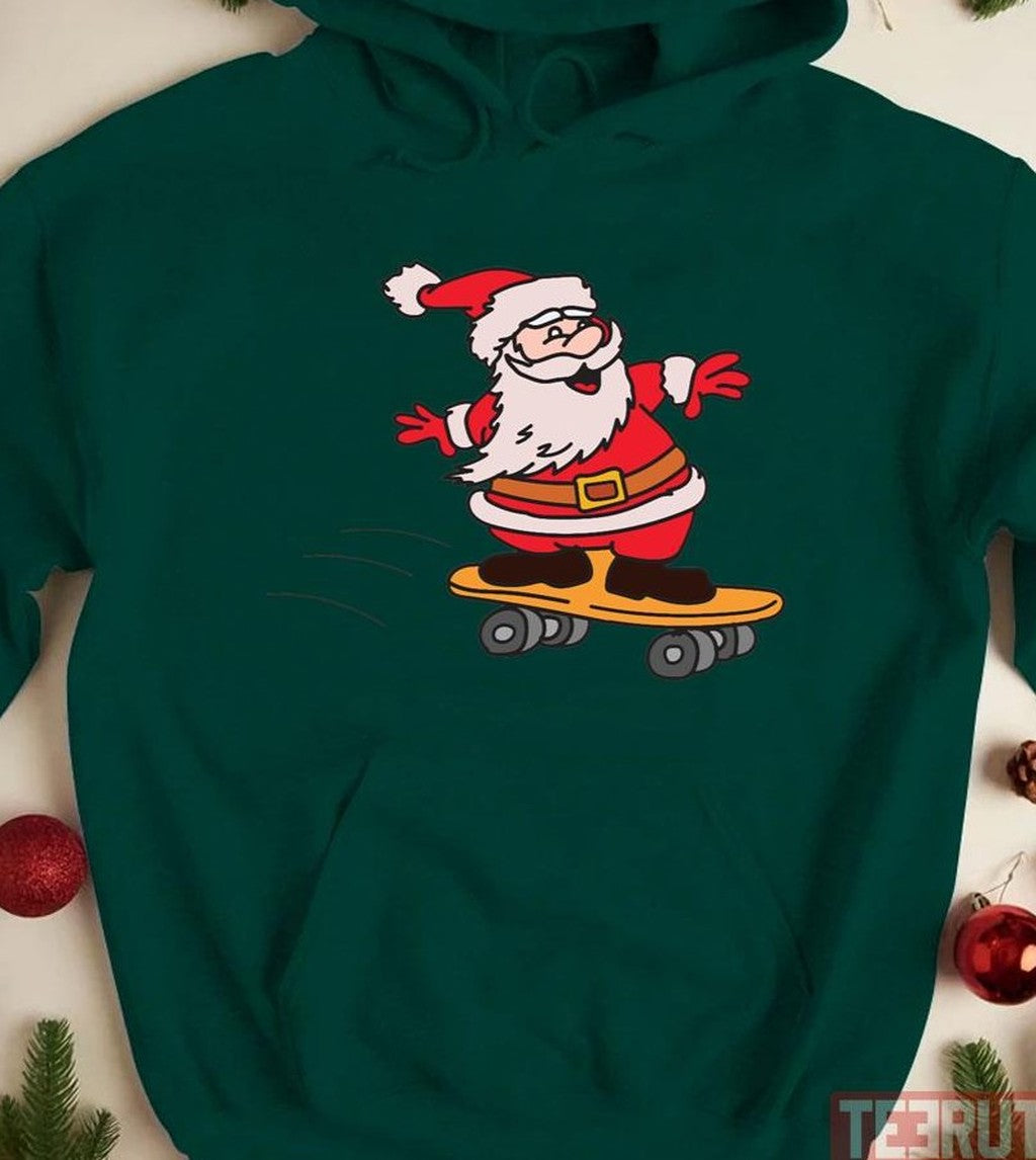 Santa Skateboarding Christmas Unisex Sweatshirt T-Shirts, Hoodie | VibeTeeNation.com (Image 3)