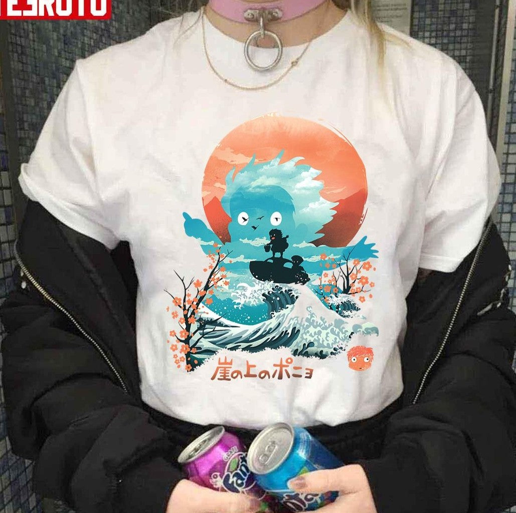 Away Of Surfing Anime Ghibli Ponyo Unisex T-Shirt Hoodie, Sweatshirt | VibeTeeNation.com (Image 1)