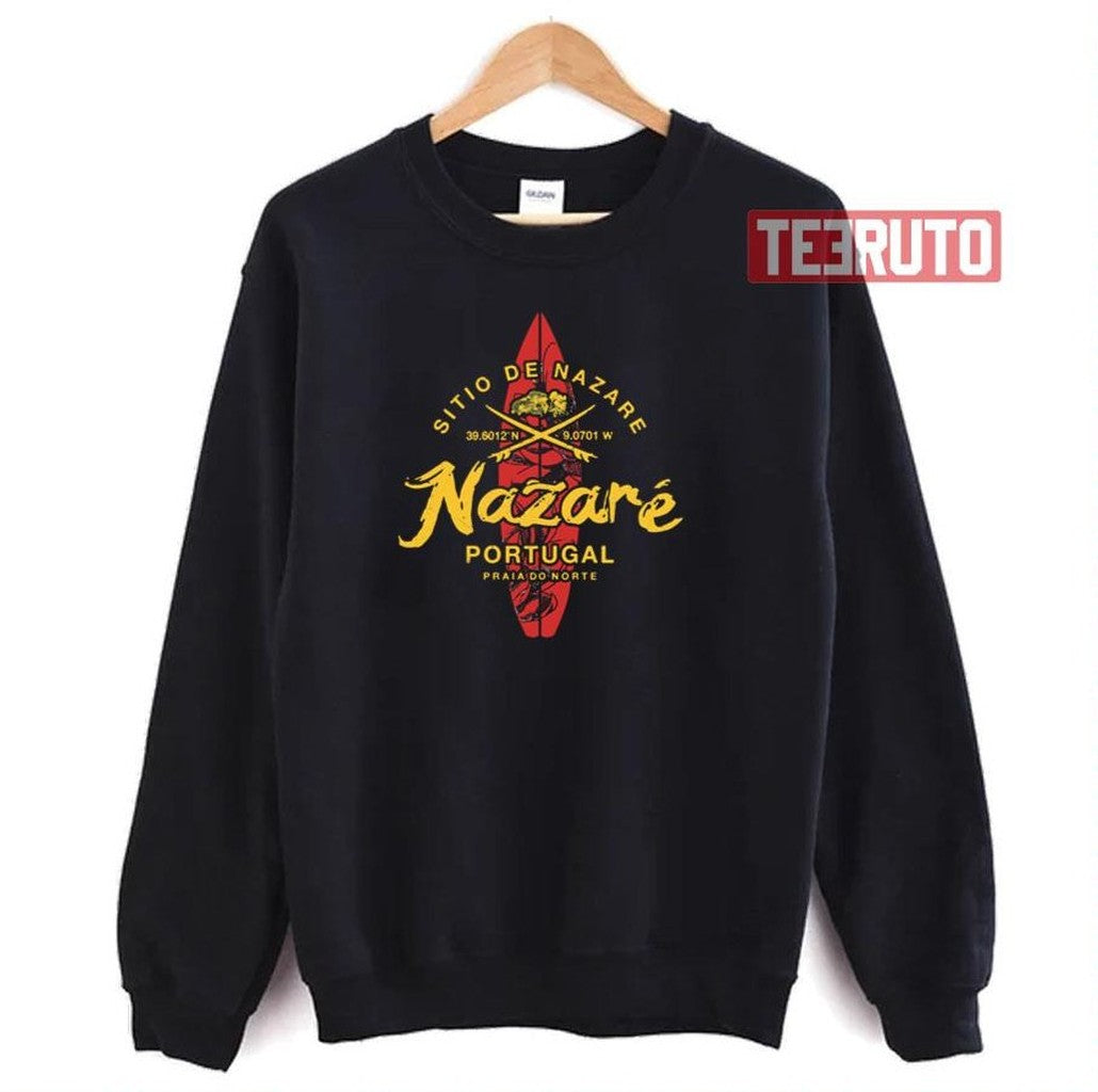 Nazare Portugal Vintage Surfing Unisex T-Shirt Hoodie, Sweatshirt | VibeTeeNation.com (Image 3)