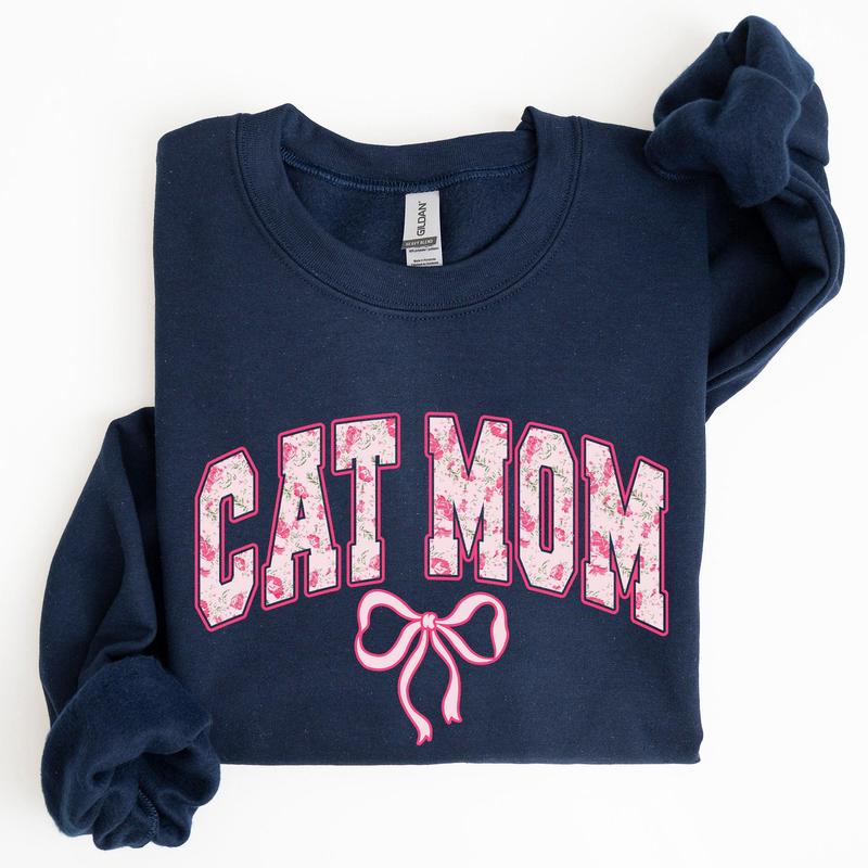 Cat Mom, Coquette, Pink Bows, Trend, Girly, Soft Girl Era Sweatshirt, Women's Crew Neck, Crewneck Casual... (Image 5)