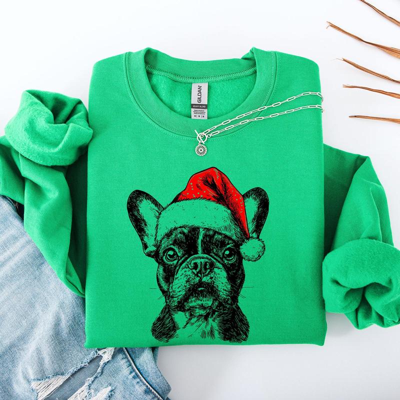 Frenchie, Santa, French Bulldog, Christmas, Dog Lover, Pet Sweatshirt, Crew Neck, Women's, Crewneck T-Shirts,... (Image 2)