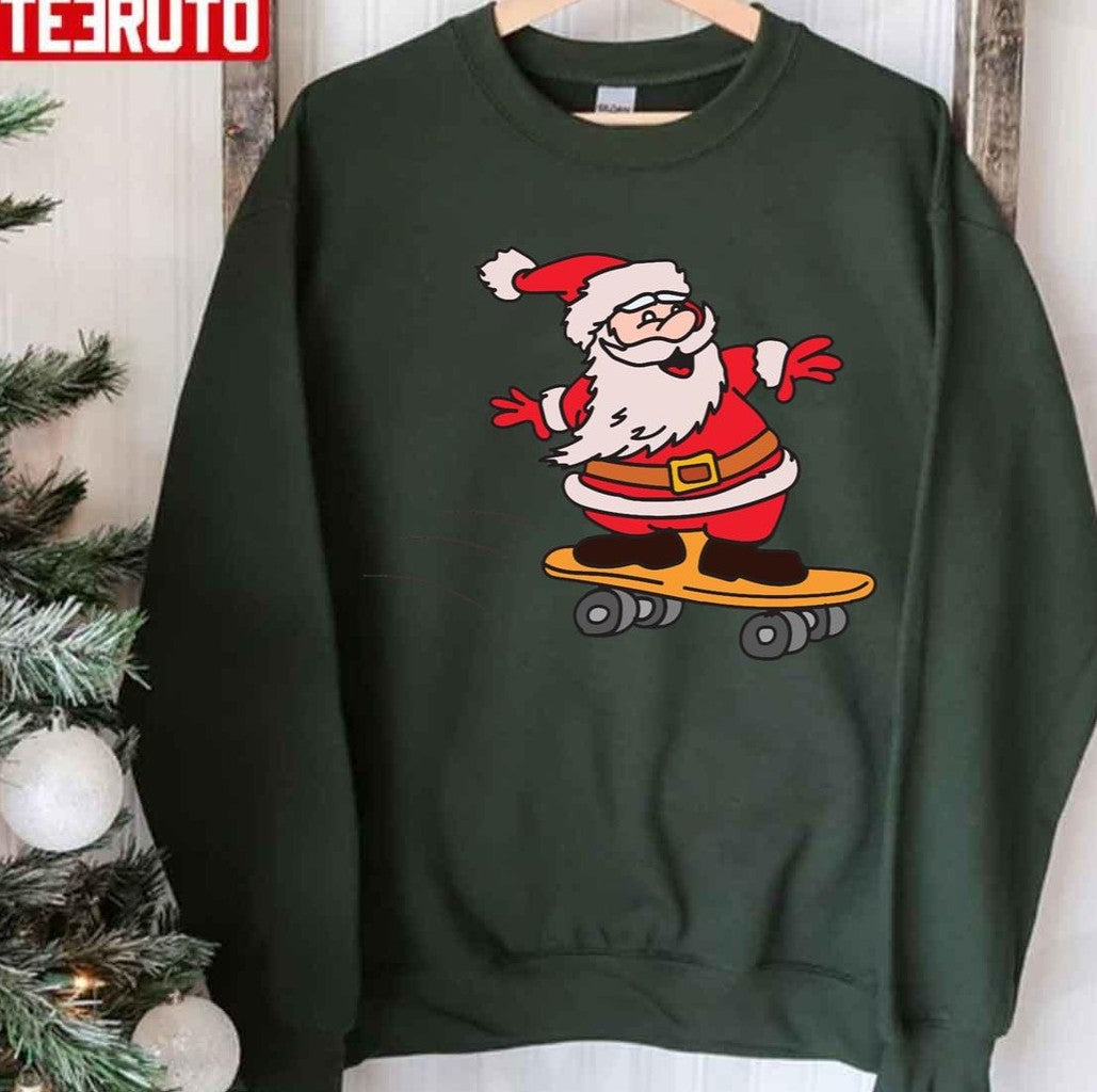 Santa Skateboarding Christmas Unisex Sweatshirt T-Shirts, Hoodie | VibeTeeNation.com (Image 2)