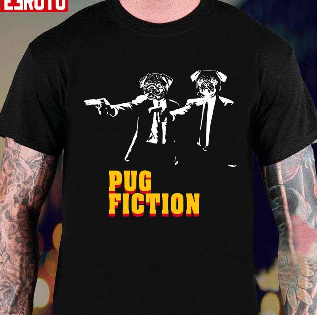 Pulp Dogs Pug Fiction Unisex T-shirt Hoodie, Sweatshirt | VibeTeeNation.com (Image 1)