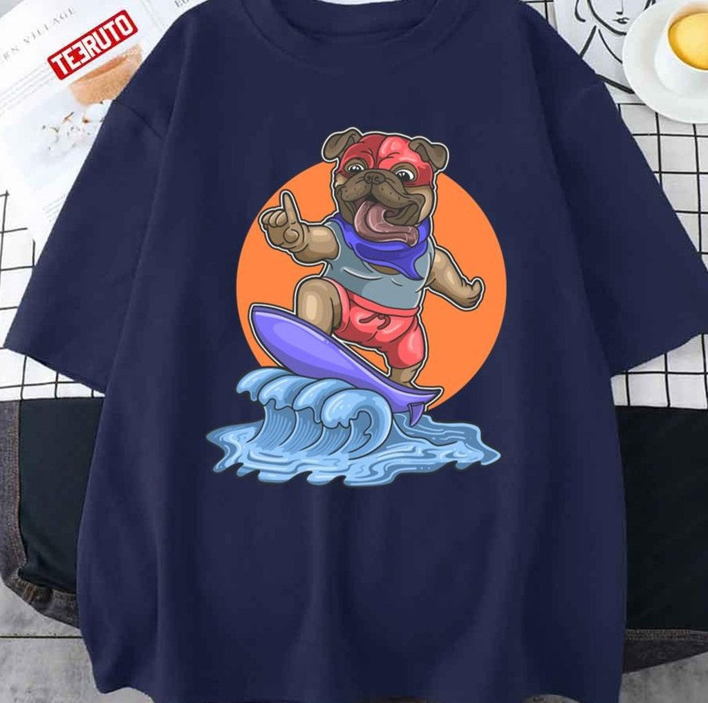 Pug Dog On Surfboard Unisex Sweatshirt T-Shirts, Hoodie | VibeTeeNation.com (Image 2)
