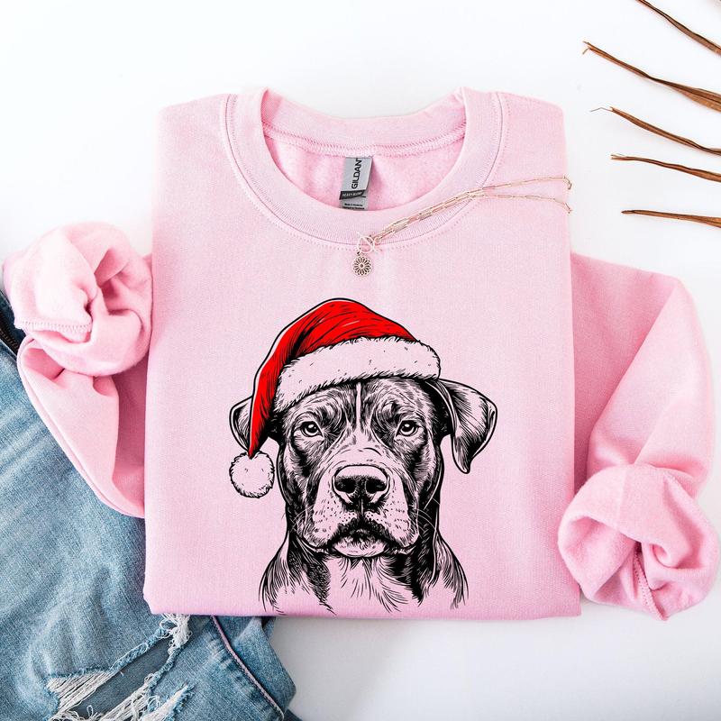 Pitbull, Santa, Dog, Christmas, Dog Lover, Pet Sweatshirt, Crew Neck, Women's, Crewneck T-Shirts, Hoodie (Image 4)