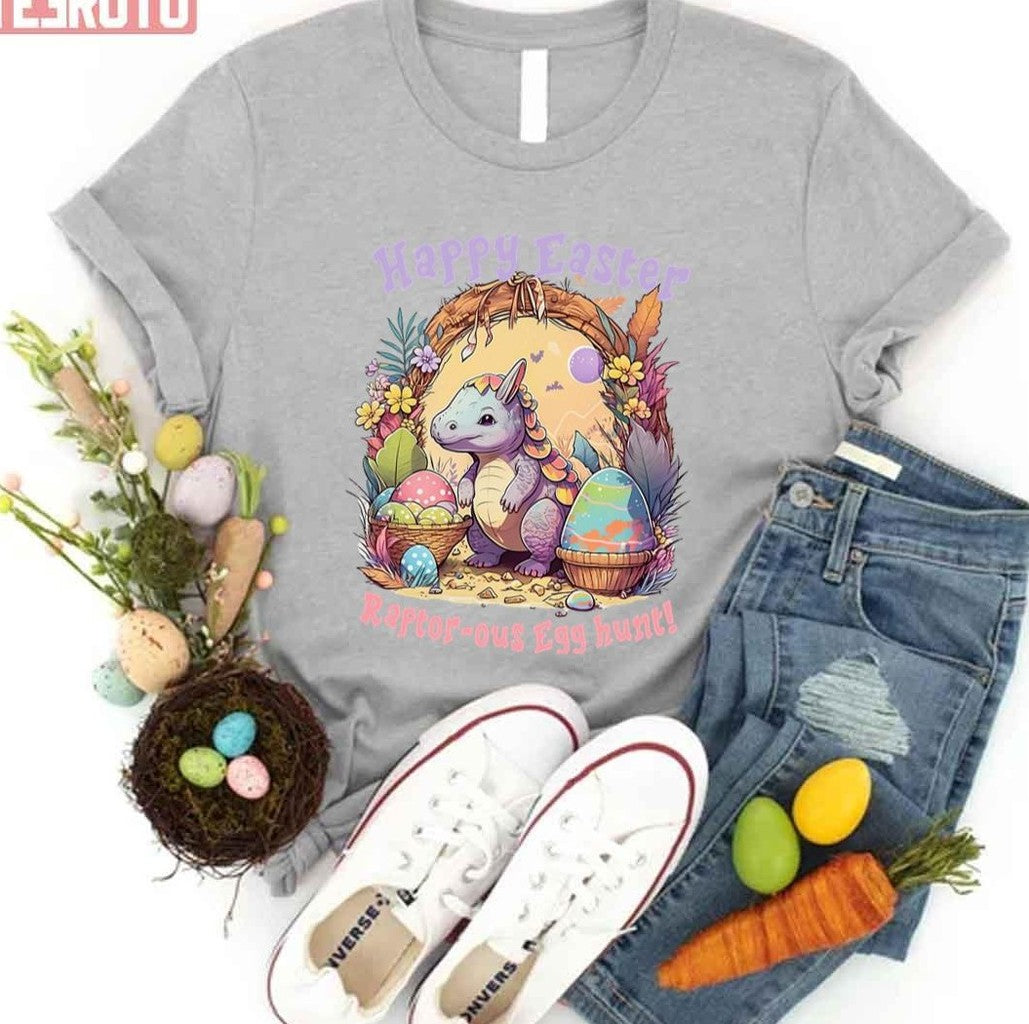 Raptor Ous Egg Hunt T Rex Dinosaur Easter Saurus Happy Easter Unisex T-shirt Hoodie, Sweatshirt | VibeTeeNation.com (Image 3)