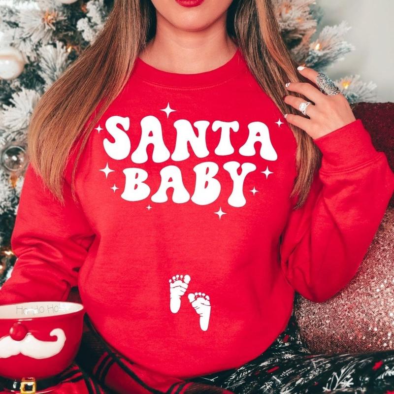 Christmas Pregnancy Announcement Sweatshirt, Santa Baby Shirt,Pregnant Tee,Baby Announcement,Christmas... (Image 1)