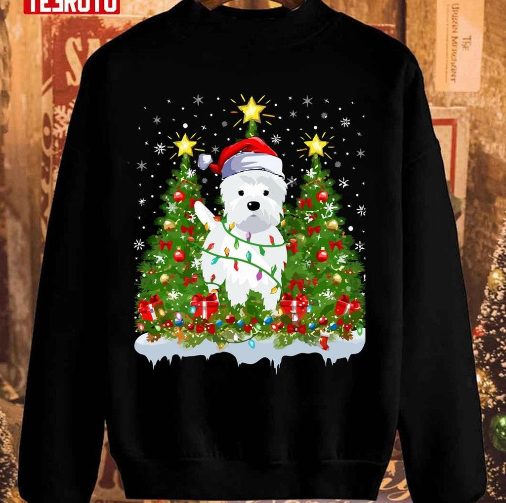 Puppy Westie Christmas Tree Dog Unisex Sweatshirt T-Shirts, Hoodie | VibeTeeNation.com (Image 1)