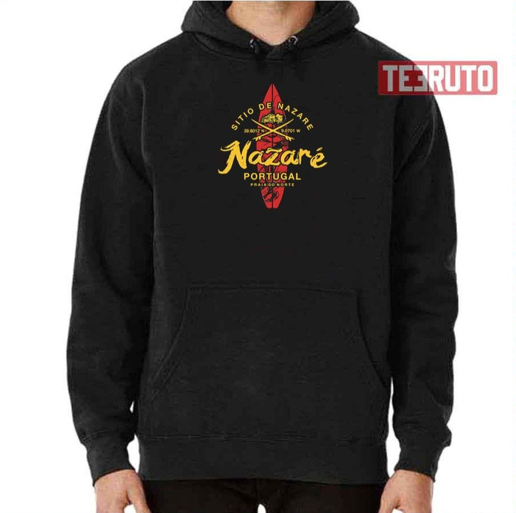 Nazare Portugal Vintage Surfing Unisex T-Shirt Hoodie, Sweatshirt | VibeTeeNation.com (Image 2)