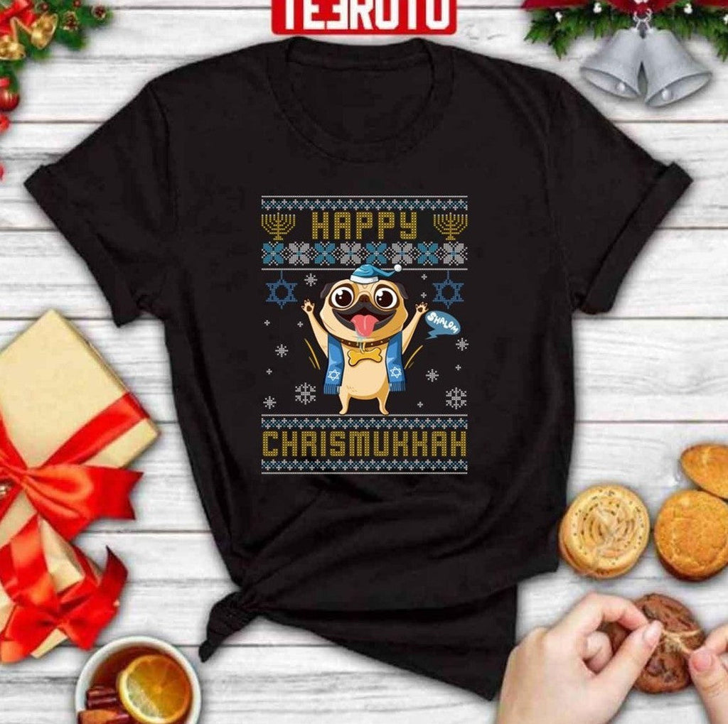 Pug Hanukkah Christmas Happy Chrismukkah Funny Unisex Sweatshirt T-Shirts, Hoodie | VibeTeeNation.com (Image 5)