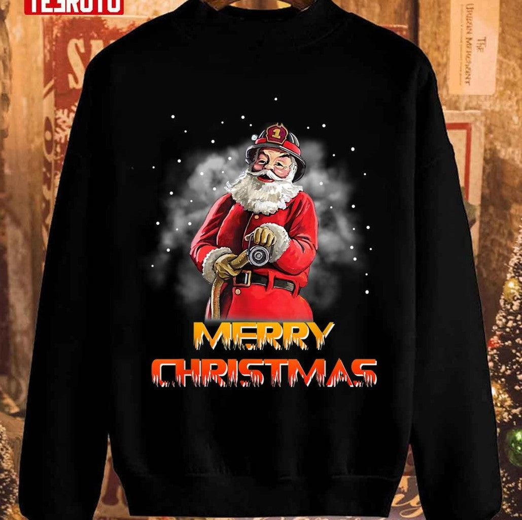 Santa Claus Fireman Firefighter Christmas Unisex Sweatshirt T-Shirts, Hoodie | VibeTeeNation.com (Image 1)