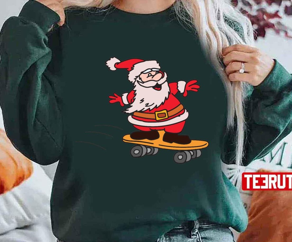 Santa Skateboarding Christmas Unisex Sweatshirt T-Shirts, Hoodie | VibeTeeNation.com (Image 1)