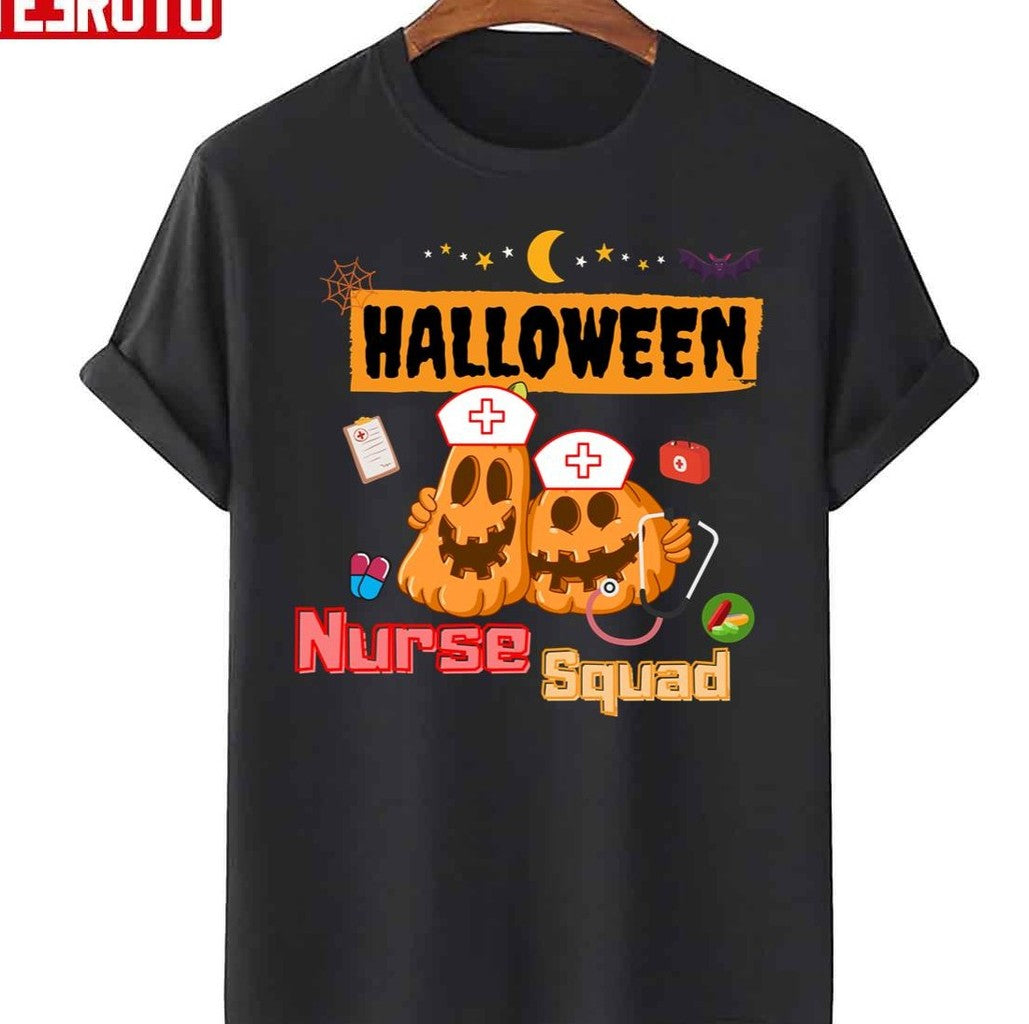 Nurse Squad Team Pumpkin Ghost Unisex T-Shirt Hoodie, Sweatshirt | VibeTeeNation.com (Image 1)
