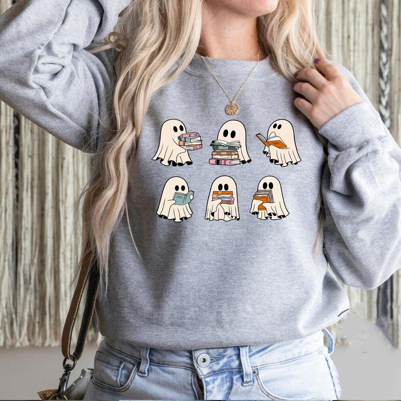 Ghost Reading Books Shirt, Bookish Halloween Shirt, Halloween Teacher Gift, Librarian Halloween Shirt, Ghost... (Image 3)