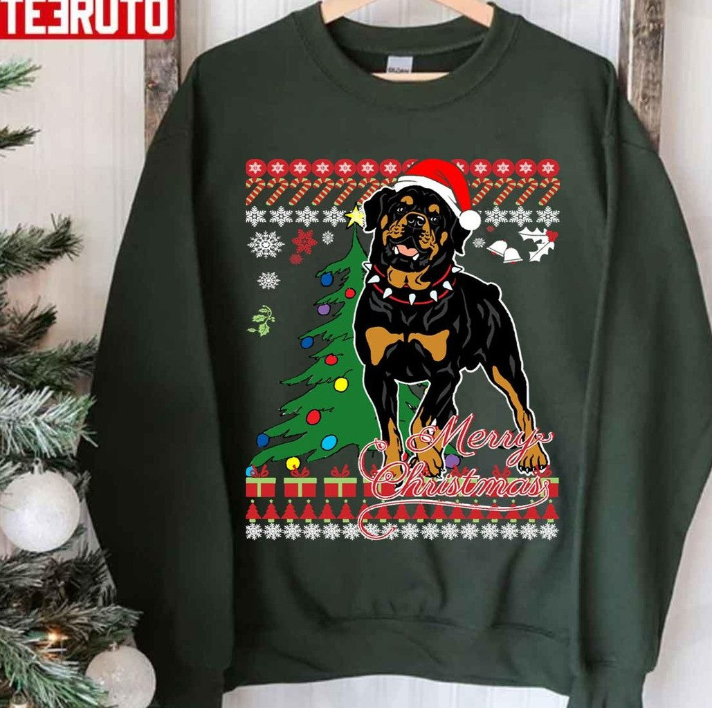 Rottweiler Dog Lover Xmas Ugly Xmas Style Unisex Sweatshirt T-Shirts, Hoodie | VibeTeeNation.com (Image 1)