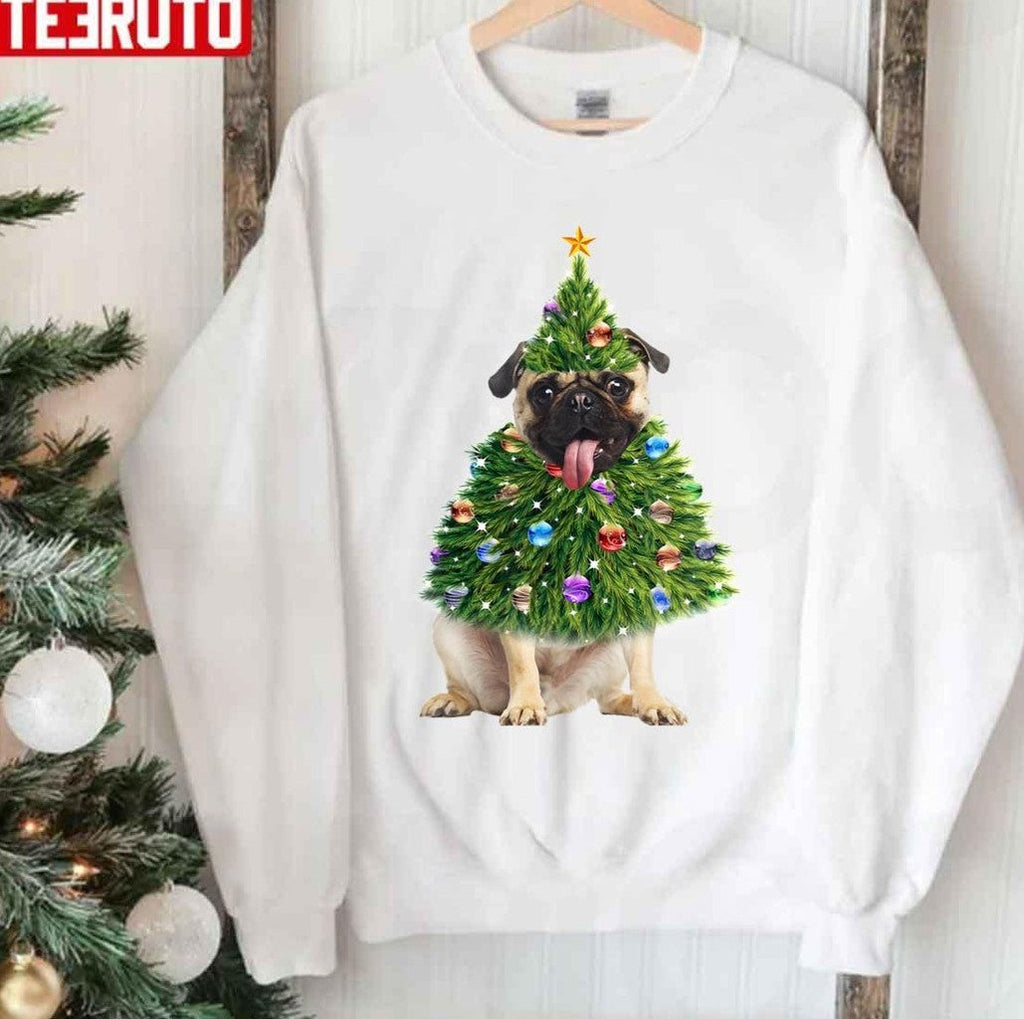 Pug Christmas Tree Lights Santa Unisex Sweatshirt T-Shirts, Hoodie | VibeTeeNation.com (Image 3)