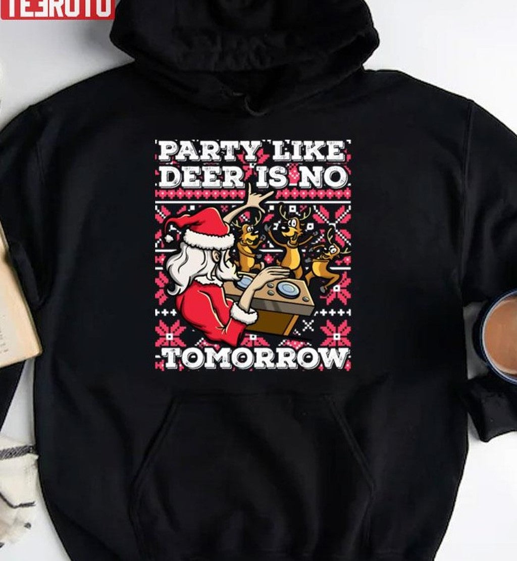 Santa Claus Deer Dj Dancing Reindeer Party Fun Christmas Pun Unisex Sweatshirt T-Shirts, Hoodie | VibeTeeNation.com (Image 3)