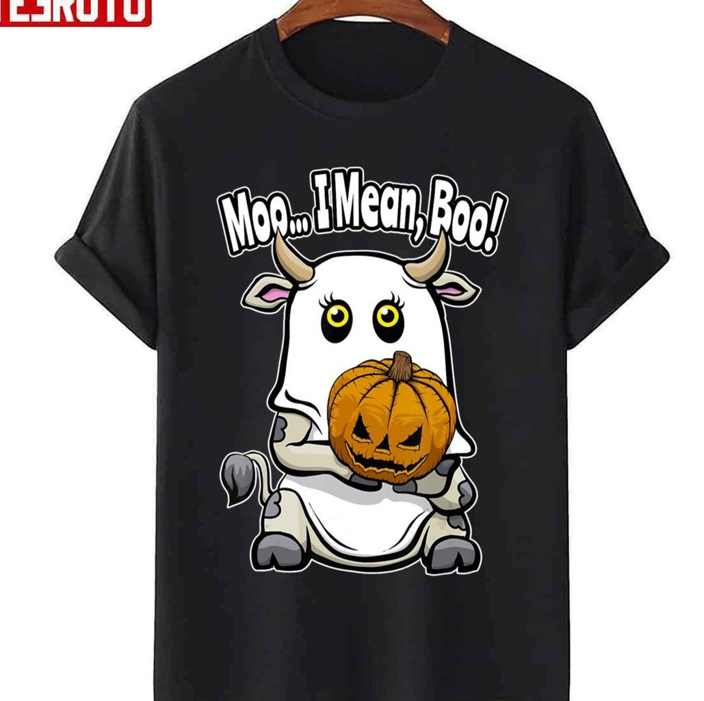 Moo I Mean Boo Ghost Cow Lover Halloween Pumpkin Unisex Sweatshirt T-Shirts, Hoodie | VibeTeeNation.com (Image 3)