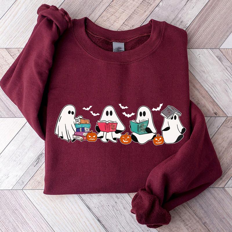 Bookish Ghost Halloween Sweatshirt Hoodie Tshirt, Halloween 2024 Gifts | VibeTeeNation.com (Image 2)