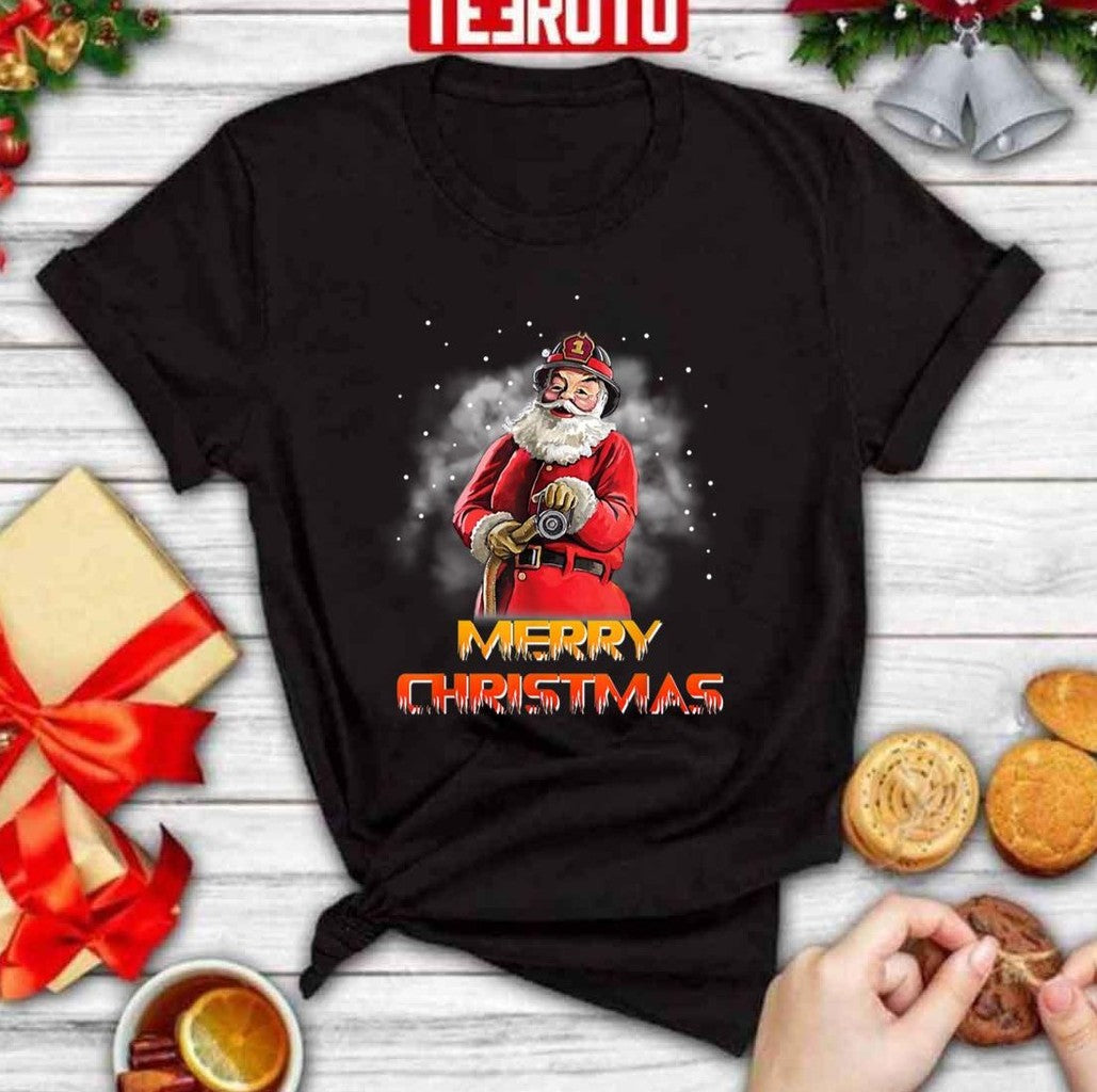 Santa Claus Fireman Firefighter Christmas Unisex Sweatshirt T-Shirts, Hoodie | VibeTeeNation.com (Image 3)