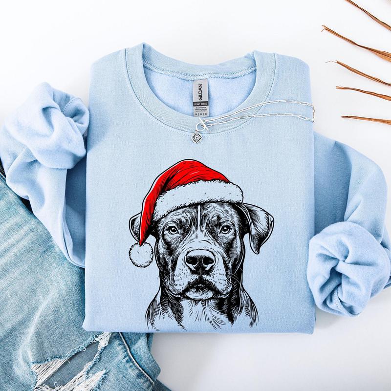 Pitbull, Santa, Dog, Christmas, Dog Lover, Pet Sweatshirt, Crew Neck, Women's, Crewneck T-Shirts, Hoodie (Image 3)