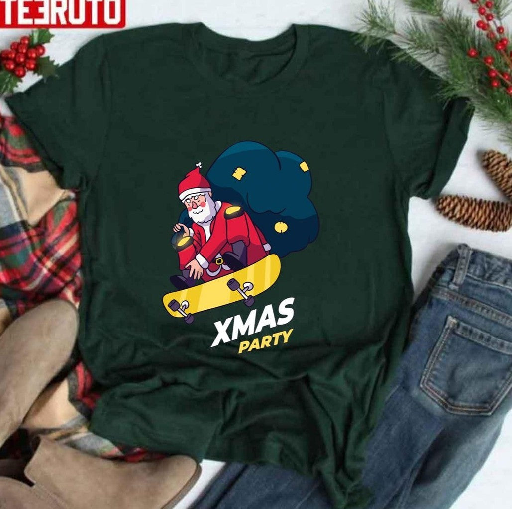 Santa Claus Skateboars Merry Christmas Party 1 Unisex Sweatshirt T-Shirts, Hoodie | VibeTeeNation.com (Image 4)