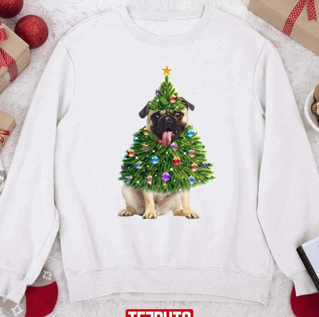 Pug Christmas Tree Lights Santa Unisex Sweatshirt T-Shirts, Hoodie | VibeTeeNation.com (Image 4)