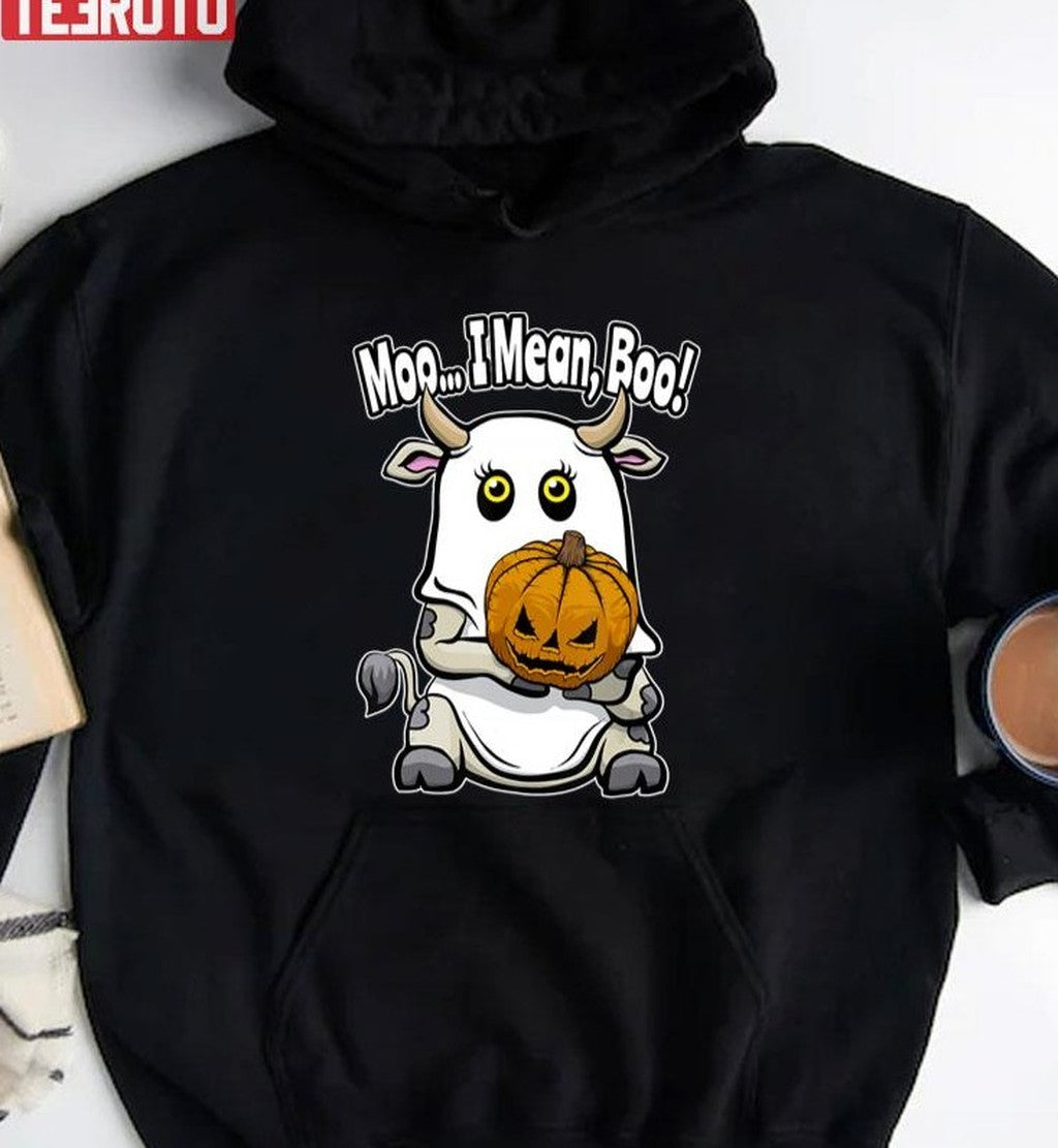 Moo I Mean Boo Ghost Cow Lover Halloween Pumpkin Unisex Sweatshirt T-Shirts, Hoodie | VibeTeeNation.com (Image 2)