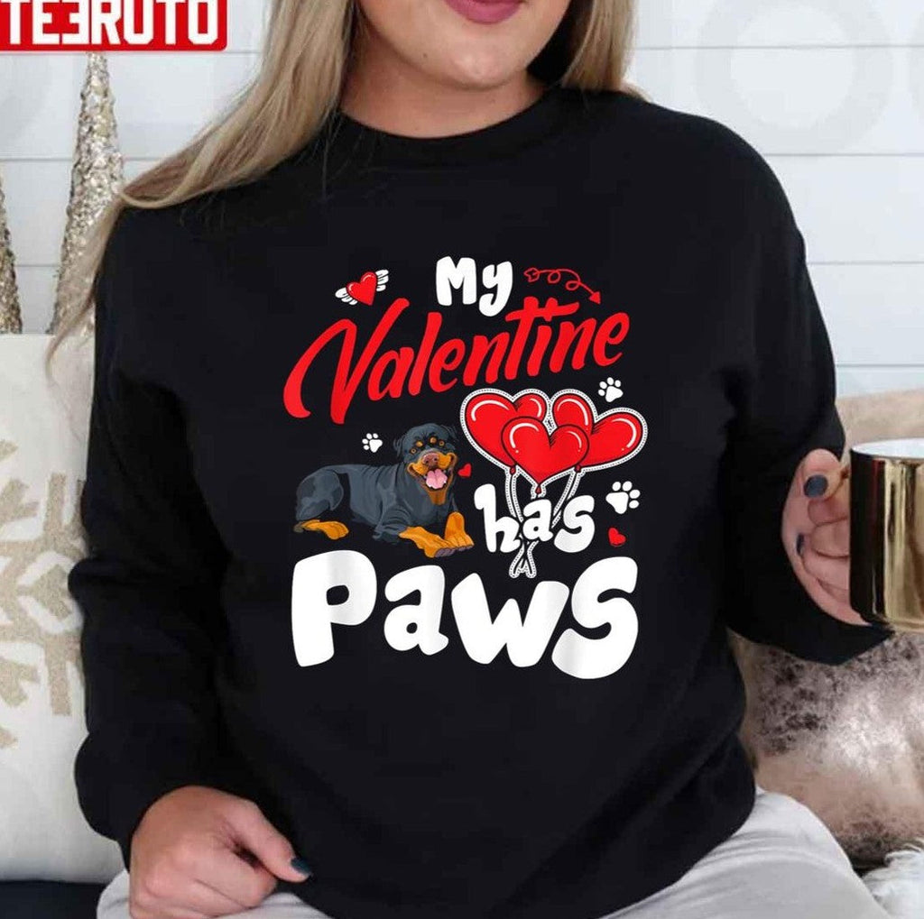 My Valentine Has Paws Pitbull Dog Unisex Sweatshirt T-Shirts, Hoodie | VibeTeeNation.com (Image 1)