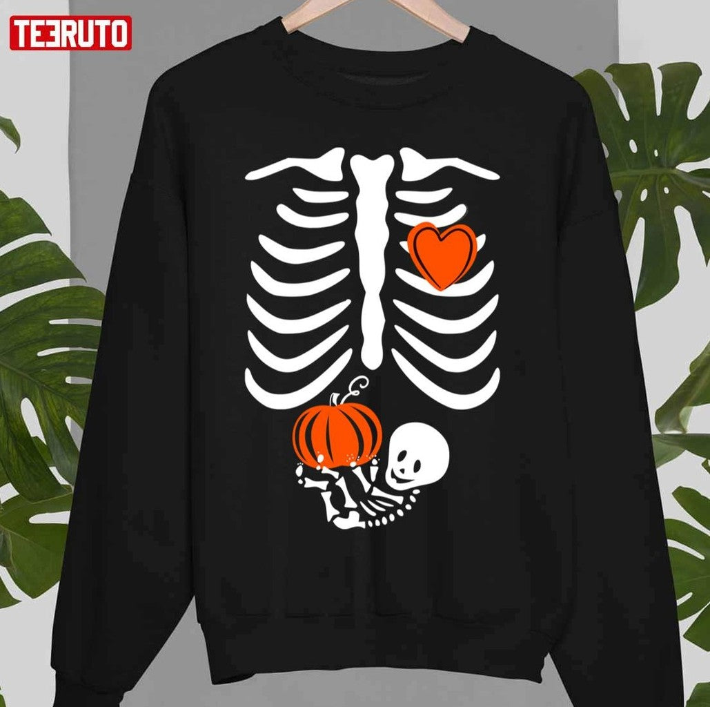 Skeleton Baby Pregnant Xray Rib Cage For Fall Halloween Unisex Sweatshirt T-Shirts, Hoodie | VibeTeeNation.com (Image 1)