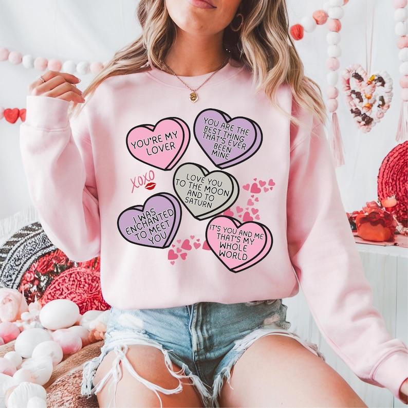 Valentine hearts TshirtSweatshirtHoodie, Trendy valentine Tshirt, Heart Sticker Shirt Hoodie, Sweatshirt (Image 1)