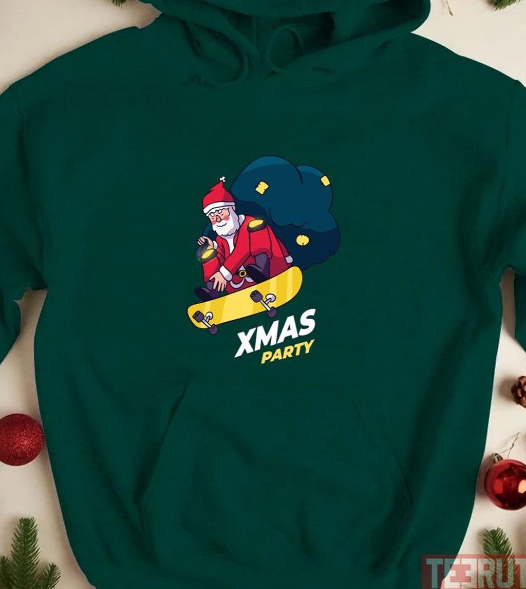 Santa Claus Skateboars Merry Christmas Party 1 Unisex Sweatshirt T-Shirts, Hoodie | VibeTeeNation.com (Image 3)